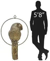 Sergio Bustamante, Parrot Perched on Hoop, Large mixed gilt metal sculpture