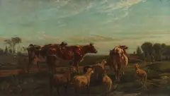 Henry Collins Bispham, Cattle and Sheep in a Field, oil on canvas