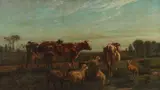 Henry Collins Bispham, Cattle and Sheep in a Field, oil on canvas
