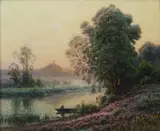 William Didier-Pouget, Le Matin sur l'Etang en Dordogne (Bruyeres en fleurs), oil on canvas