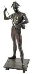 Paul Dubois, Harlequin with Lute and Sword, Patinated bronze sculpture