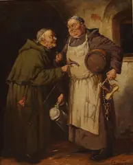 Olaf Simony Jensen, Monks in the Wine Cellar, oil on canvas
