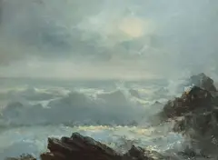 Charles Henry Harmon, Off Cape Mendocino, California Coast, oil painting on F. Weber & Co.'s academy board