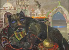 Valentine Valshan, Cat with a Hookah, oil on canvas