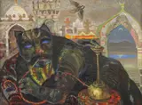 Valentine Valshan, Cat with a Hookah, oil on canvas