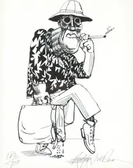 Ralph Steadman, Dr. Gonz, black and white silkscreen print on paper