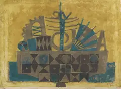 Enrique Climent, Mesa Con Abanico, mixografia print in colors on paper