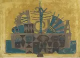 Enrique Climent, Mesa Con Abanico, mixografia print in colors on paper
