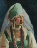 Chee Chin S. Cheung Lee, Portrait of a Russian Bride, oil on canvas painting laid on board