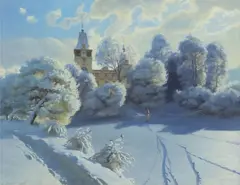 Alexander Akopov, Winter Chateau, oil on canvas