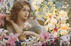 Slava Morgun, Among Orchids and Irises/ Floral Fantasy, oil on canvas