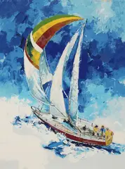 Wayland Moore, Seabreeze Sailing, serigraph is colors on paper