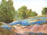 Sue Cunnigham, Forest Trail with Bluebonnets, oil on canvas