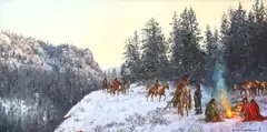Hubert Wackermann, Blackfeet Moving Camp, oil on Masonite