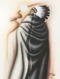 Sr, Man and Eagle, mixed media painting on paper