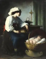 Giuseppe Mazzolini, Ciociarian Mother and Child with Distaff, oil on canvas