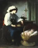 Giuseppe Mazzolini, Ciociarian Mother and Child with Distaff, oil on canvas