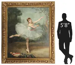 P.J. Robert, Young Ballerina with Thyrsus and Tambourine, Monumental framed oil on canvas