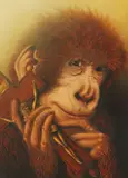 Charles Jordan, Chimpanzee Holding a Crucifix, oil on canvas