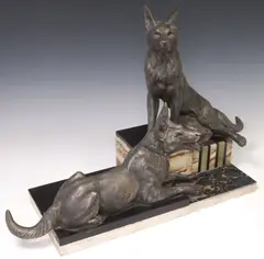 Two German Shepherds by Louis-Albert Carvin, Large Art Deco patinated spelter sculpture, sold Mar 2025