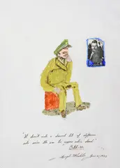 Catch-22 by Joseph Heller, 1992, painting with collage on wood panel, offered Mar 2025