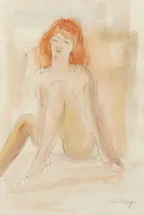 Charles Umlauf, Female Figure Study, watercolor painting with charcoal underdrawing on paper