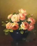 Aubrey Dale Greer, Still Life with Vase of Roses, oil on canvas