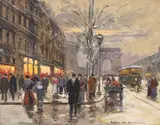 Robert De Chatelenne, Champs-Elysees with the Arc de Triomphe, oil on canvas