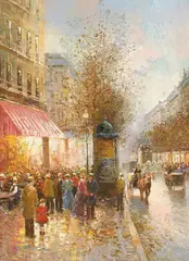 T.E. Pencke, Impressionist Parisian Street Scene, oil on canvas