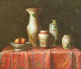 M. Moshall, Still Life with Chinese Vases on a Table, oil on canvas