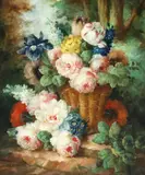 Marcus Elbeco, Still Life with Basket of Flowers, oil on canvas