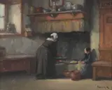 Alfred Marzin, Creperie en Bretagne (Fouesnant), oil on panel