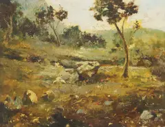 Constantino Lagano, Autumnal Landscape, oil on Masonite