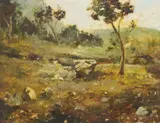 Constantino Lagano, Autumnal Landscape, oil on Masonite