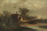 Landscape with a Cottage and Water Wheel by French School, oil on canvas, sold Mar 2025