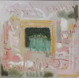 Janet Lennie Flohr, Untitled pink and green abstract, mixed media painting on Masonite