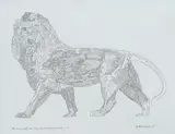 Guillaume Azoulay, The Maiwand Lion Statue Study, pen and ink drawing on paper