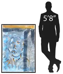 Aaron Filmore, Abstract Blue and Gold Face, Large framed acrylic on canvas