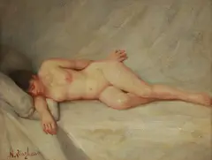 N. Henry Bingham, Reclining Female Figure, oil on panel