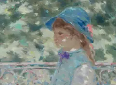 Young Girl in Blue Hat by Andre Gisson, oil on canvas, sold Feb 2025