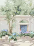 Andre Gisson, Woman in a Courtyard Garden, oil on canvas