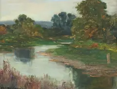 Carl Hirschberg, River Landscape, oil on canvas board
