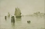 Impressionist Port Scene with Sailboats by Adelin Charles Morel de Tanguy, oil on canvas, sold Feb 2025