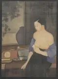 Nguyễn Phan Chánh, Woman Nursing a Child, silkscreen in colors on woven textile laid on paper