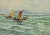 Giovanni Salviati, Naples Seascape with Sailboats, oil on panel