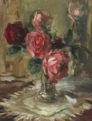 Still Life with Vase of Roses by Kārlis Sūniņš, oil on Daler artist's board, sold Feb 2025