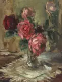 Kārlis Sūniņš, Still Life with Vase of Roses, oil on Daler artist's board