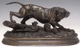 Paul Edouard Delabrierre, Hunting Dog with Peasant, Patinated bronze sculpture