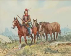 Austin Deuel, Native American on Horseback, watercolor and gouache painting on paper