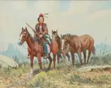 Austin Deuel, Native American on Horseback, watercolor and gouache painting on paper